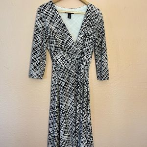 White House Black Market Black and White Wrap Dress